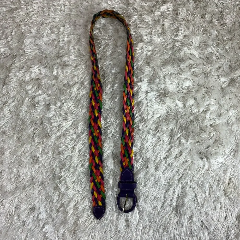 Multicolor Bright Braided Leather Belt Large